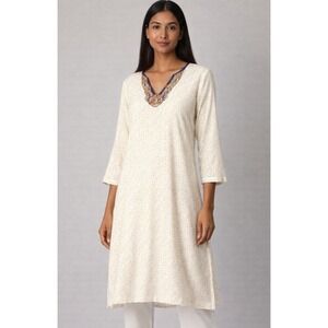 Delfina Tunic Dress Womens Large Cream Cotton Beaded Made in Italy Fair